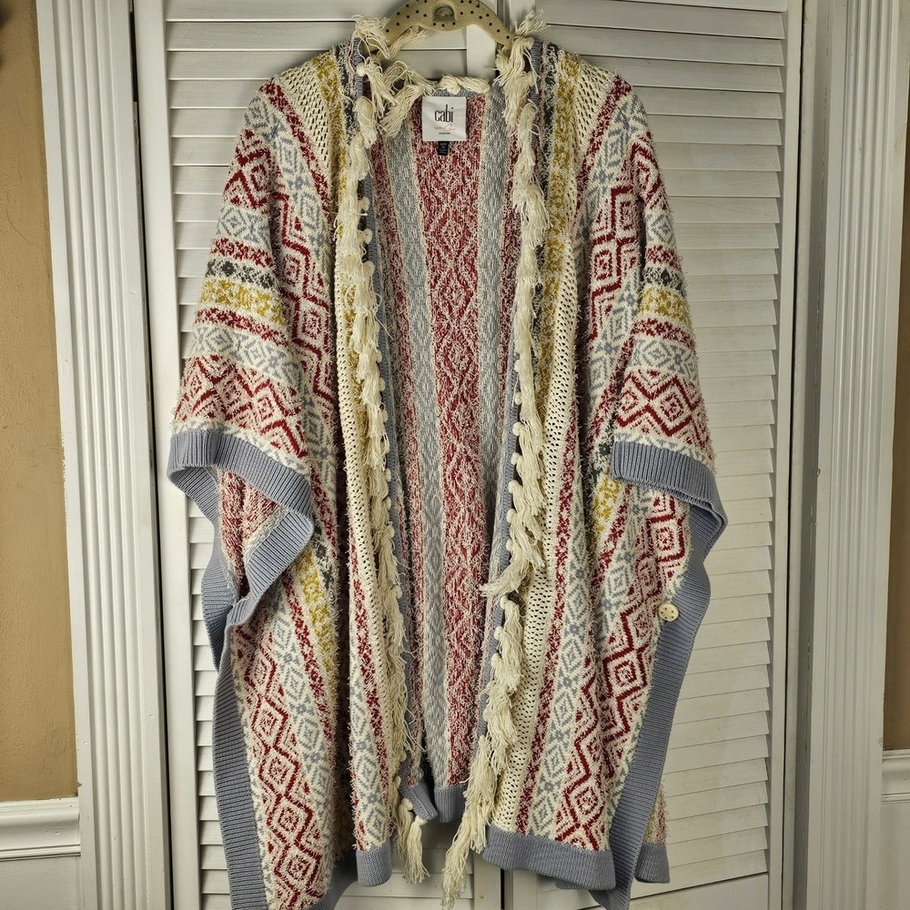 Cabi Love Carol Womens Siesta Fringe Poncho Sweater Medium Large M/L